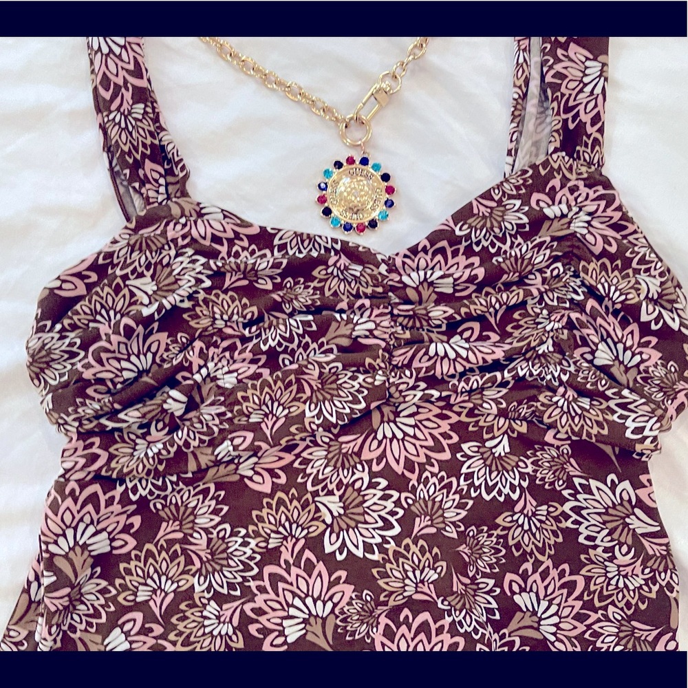 Floral babydoll handkerchief hem top S pink/brown - Picture 3 of 14